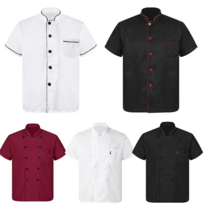 Mens Chef Coat Jacket Kitchen Short Sleeve Cooking Shirt Uniform Restaurant Tops - Image 1 of 3