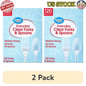 120 Count Heavy Duty Clear Disposable Forks Spoons Parties Picnics BBQs Strong - Picture 1 of 11