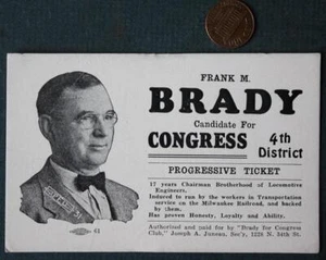 1912 Kansas Progressive Party Frank M. Brady for Congress ink blotter SCARCE---- - Picture 1 of 1
