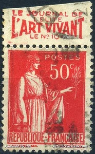 FRANCE TIMBRE PUB L'ART VIVANT SUR TYPE PAIX N°283 AVEC OBLITÉRATION - Picture 1 of 1