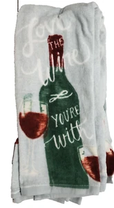 3 pc Kitchen Cotton Terry Towels Set (15"x28") LOVE THE WINE,BOTTLE & GLASS, TBO - Picture 1 of 13