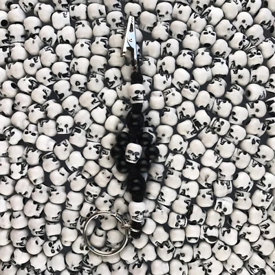 HOTI Hemp Handmade Black White Skull Flower Roach Clip Keychain ATM Card Grabber - Image 1 of 4