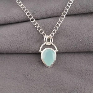 Colgante de joyería de plata de ley 925 hecha a mano con piedras preciosas de calcedonia aguamarina regalo para - Imagen 1 de 3