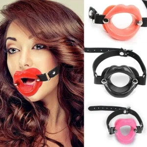 Open Mouth Gag Lips Silicone Sissy Bimbo Lip with Strap O-Ring Ball Restraints - Picture 1 of 16