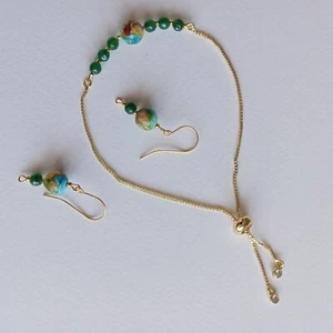 Gemstone Earrings and Bracelet Imperial Jasper - Picture 1 of 3