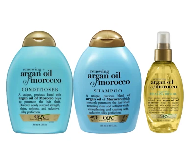 OGX Renewing + Argan Oil of Morocco Shampoo & Conditioner & Oil- Pack of 3 - Image 1 of 4