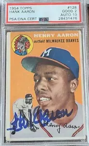 HANK AARON 1954 TOPPS #128 SIGNED ROOKIE CARD HOF PSA 2 GEM MINT 10 AUTOGRAPH - Bild 1 von 4