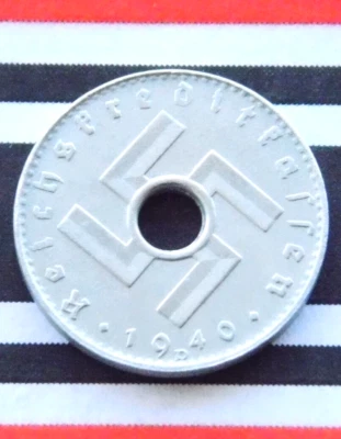 GERMAN 5 PFENNIG 1940 D REICHSKREDITKASSEN Military SWASTIKA Coin 3rd WW2 RARE - Image 1 of 4