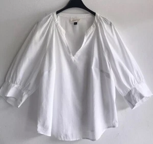 Blusa Top Universal Hilo Blanco 100% Algodón Cuello en V Abullonada Media Manga Talla M - Imagen 1 de 10
