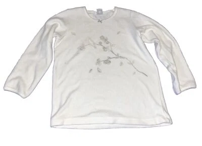 petit bateau Pajama Set Girls 10 Organic Cotton Velour White Grey Cherry Blossom - Image 1 of 3