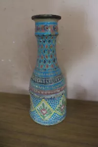 ANTIQUE PERSIAN HANDMADE HAND PAINTED CLAY POTTERY VASE BOTTLE HOOKAH BASE 10" - Picture 1 of 8