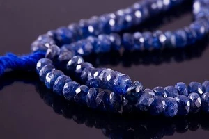 1 strand ROYAL BLUE SAPPHIRE FACETED RONDELLE BEAD STRAND - Picture 1 of 2