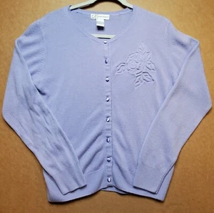 Dressbarn Womens Cardigan Sweater Size 8 Purple Long Sleeve Button Embroidered - Picture 1 of 10