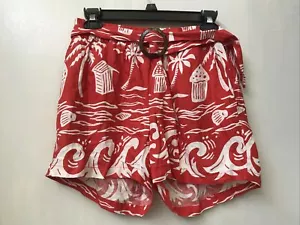 C & C California Linen Blend Red White Belted Pull On Shorts Women’s Size XS NWT - Picture 1 of 3