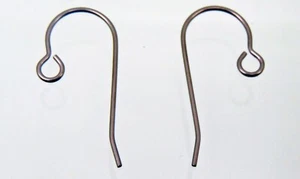 TITANIUM Ear Wires ~ Hook with Open Loop ~ Pure Grade 1 No Nickel ~ 24mm Post - Picture 1 of 7