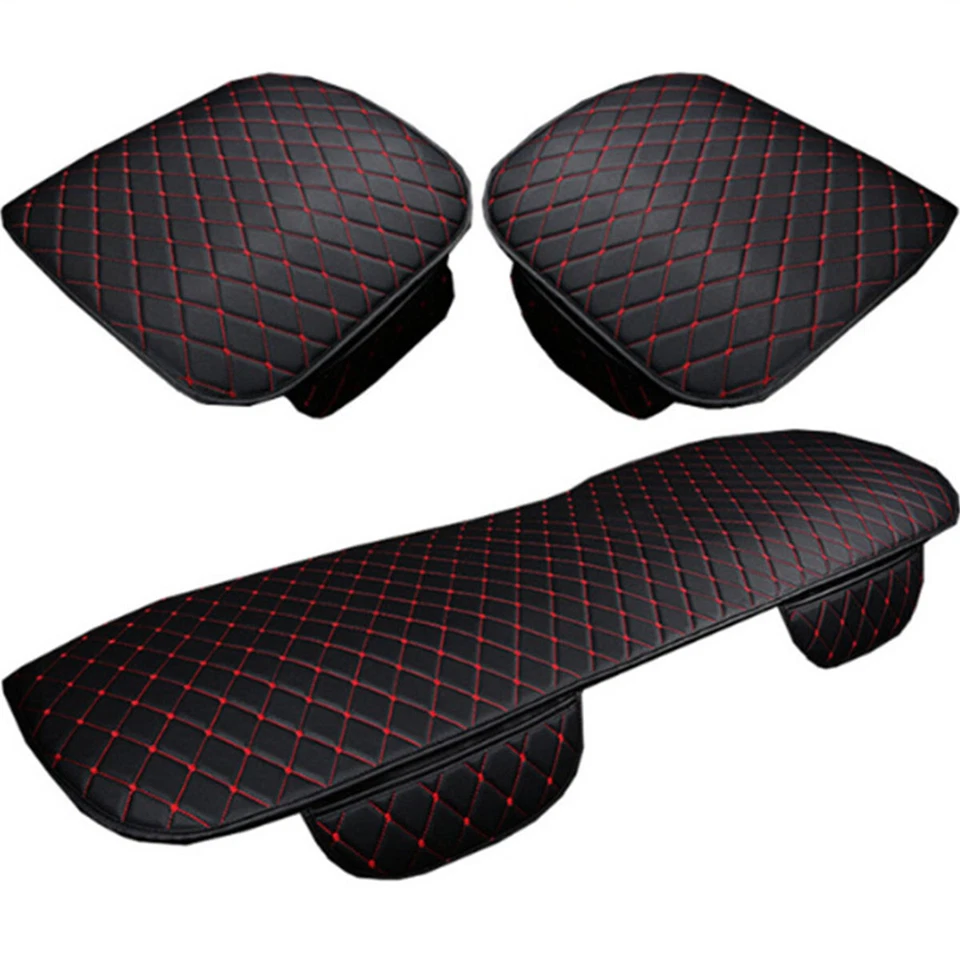 Cojines de cuero PU para accesorios interiores de cuero negro y rojo para funda de asiento de auto 3 piezas Foto 1 de 4