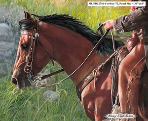 RILEY BLAKE "RIDE THE RANGE ", PD12746-COWBOY-72, COWBOY ON HORSE,PANEL 36"X43" - Picture 1 of 2