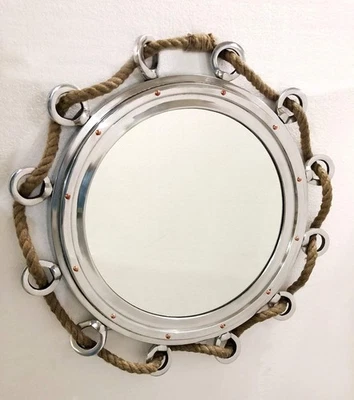 24 inch Porthole Aluminium Finish Port Mirror Wall Hanging Ship Porthole Decor - Image 1 of 4