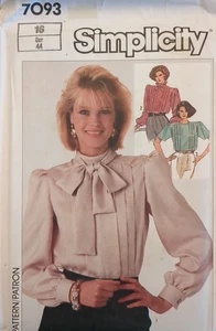 VINTAGE 1985 SIMPLICITY Sewing Pattern #7093 Misses' BLOUSE size 16 UC/FF - Picture 1 of 12