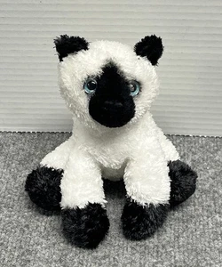 Peluche Aurora Kitty Cat 7" Blanco Negro con Ojos Azules Animal de Peluche - Imagen 1 de 4