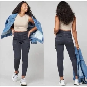 Pantalones cargo Spanx elásticos de sarga al tobillo negros lavados talla L altos nuevos con etiquetas - Imagen 1 de 16