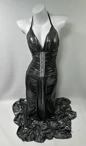 Vintage JESSICA MCCLINTOCK Maxi Gown Dress Size 4 Silver Satin Silky Metallic - Picture 1 of 23