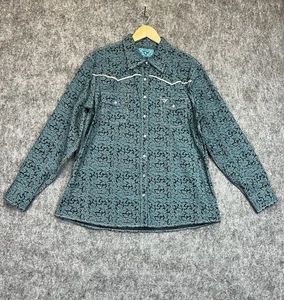Cowgirl Hardware Western Hemd Strass Kreuz Druckknopf Damen XL blau Paisley - Bild 1 von 12