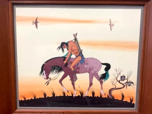 Jerry Lee Indianer Navajo Künstler Original Gouache Gemälde signiert - Bild 1 von 5