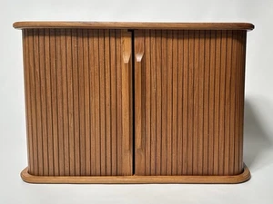 Vintage Teak Wood Double Door Tambour CD DVD Holder Case Wall Hanger Thailand - Picture 1 of 12