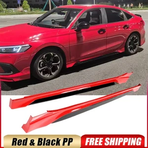 For 2022-2025 Honda Civic 11th Rallye Red Black Side Skirt Extension Lip Spoiler - Picture 1 of 16