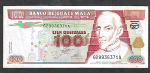 1995 GUATEMALA 100 QUETZALES ~ P-95b ~ BISHOP MARROQUIN ~ KNACKIG VZ/AU NOTE - Bild 1 von 2