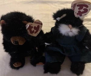 (2) Mono Ty Collectibles Cat con etiqueta Purrcy 6022 y Bear Ivan 6029 articulado - Imagen 1 de 6