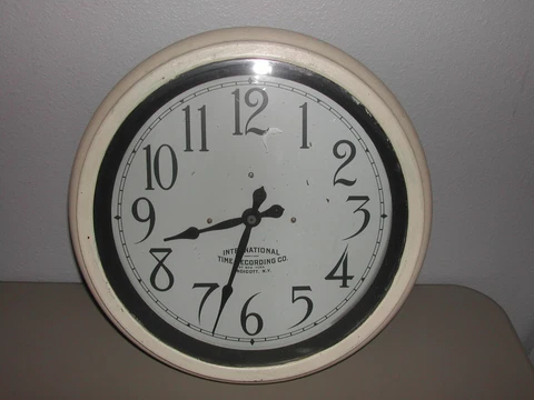 Vintage International Time Recording Co Endicott NY White Wall Clock Untested Cover