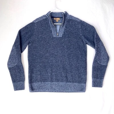Vintage Y2k Blue Pronto Uomo Sweater Men XL Wool Grandpa Quarter Zip Elbow Patch - Image 1 of 4
