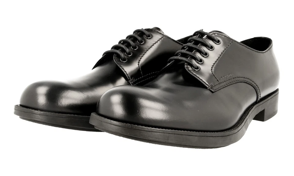 Auth Luxury PRADA Plain Toe Derby Shoes 2EE191 Black US 8.5 EU 41 5 42