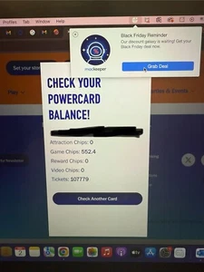 Dave & Buster’s Power Card 107,779 Tickets, 552 Game Chips - Picture 1 of 1