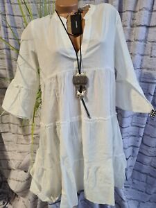 Vero Moda Kleid Webkleid Stufenkleid Volants Tunika Bluse creme weiß  (220) 