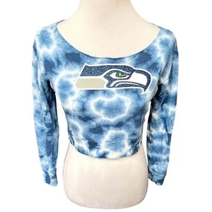 NFL Seattle Seahawks Tie Dye Cropped Sweatshirt Blue White Size 10 - Picture 1 of 5