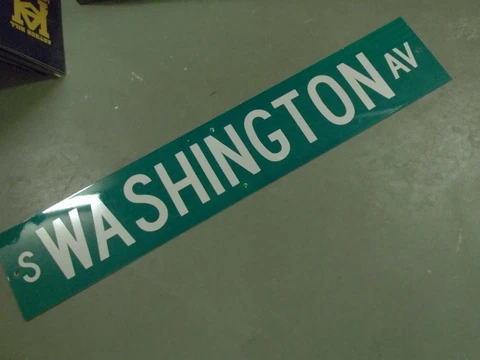 LARGE ORIGINAL S. WASHINGTON AV STREET SIGN 48" X 9" WHITE LETTERING ON GREEN Cover