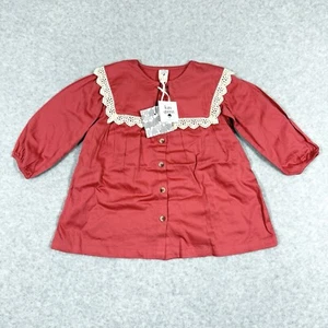 Kate Quinn Top Girls 2T Bib Collar Crochet Lace Tunic Dress Button Pleated NWT - Picture 1 of 10