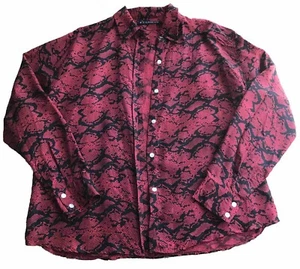 Vintage DCC Women's Sz L 100% Silk Blouse Red Black Snakeskin Pattern Button Up - Picture 1 of 11