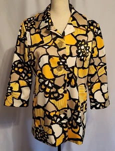 All Over Yellow Flower Print Art To Wear POPART Jacket 3/4 Sleeve 1960s Sz M - Picture 1 of 10