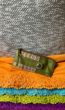 Fossil Green Multi-Color Leather Credit Card Photo ID Snap Pouch WalletCard Case