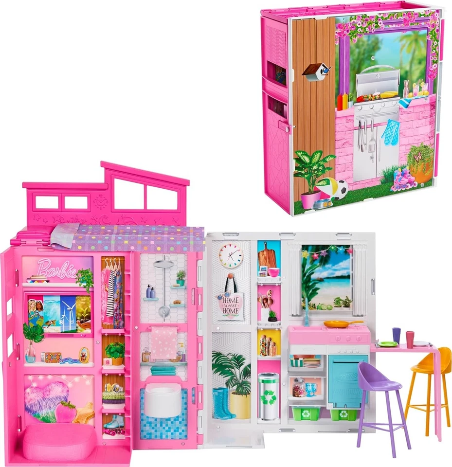 Barbie Doll Getaway House 360°Playset 4 Areas 11 Accessories Chairs Holiday Gift