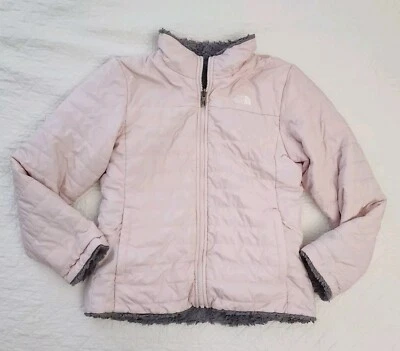 Chaqueta acolchada reversible The North Face para niñas rosa gris polar talla XL 18 Foto 1 de 4