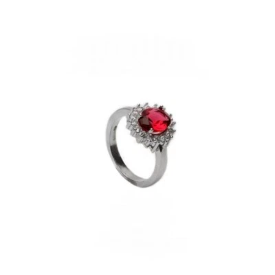 Anello Principessa Kate in argento 925‰  zircone centrale ovale rosso rubino  - Immagine 1 di 2