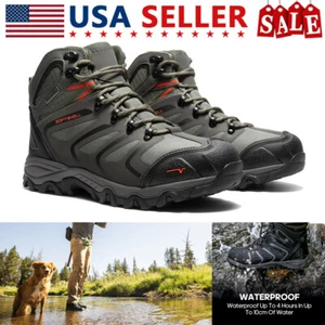 Men's Mid Ankle Waterproof Hiking Boots Non-Slip Outdoor Motorcycle Shoes - Picture 1 of 36