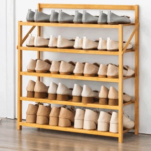4-6 Tiers Layers Shoe Rack Storage Bamboo Organizer Wooden Shelf Stand Shelves - Picture 1 of 14