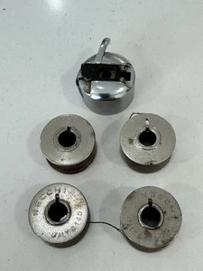 Original NECCHI BU BOBBIN CASE and 4 BOBBINS, VGC - Picture 1 of 4