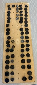 Antiguo Victoriano Botones de Vidrio Negro Coleccionista Tarjeta de Exhibición 66P Vástagos de Lazo - Imagen 1 de 21